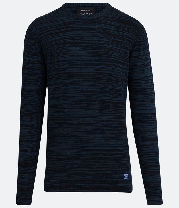 Suéter Regular Básico em Algodão com Efeito Rajado Azul 6