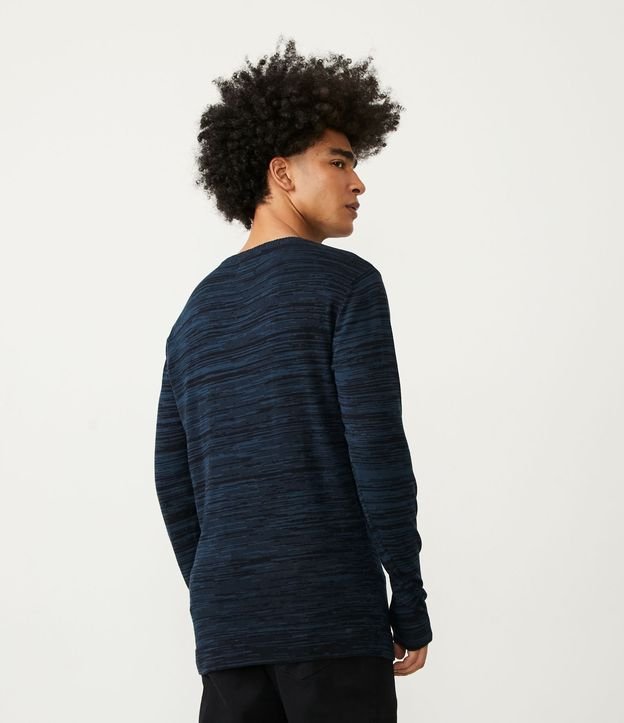 Suéter Regular Básico em Algodão com Efeito Rajado Azul 3