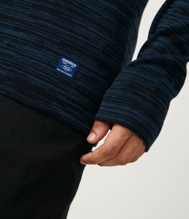 Suéter Regular Básico em Algodão com Efeito Rajado Azul 5