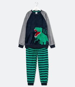 Pijama Infantil em Fleece Estampa de Dinossauro - Tam 5 a 14 anos