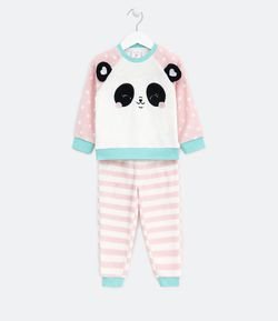 Pijama Infantil em Fleece Estampa Panda - Tam 2 a 14 anos