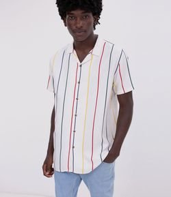 Camisa Manga Curta com Listras Verticais em Viscose 