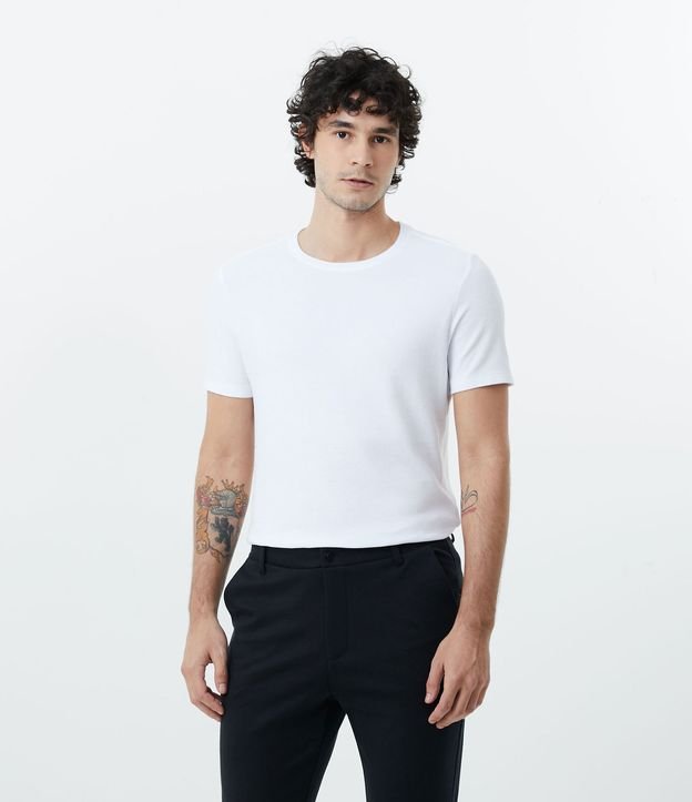 Camiseta Slim em Algodão Peruano com Textura Canelada Branco 1