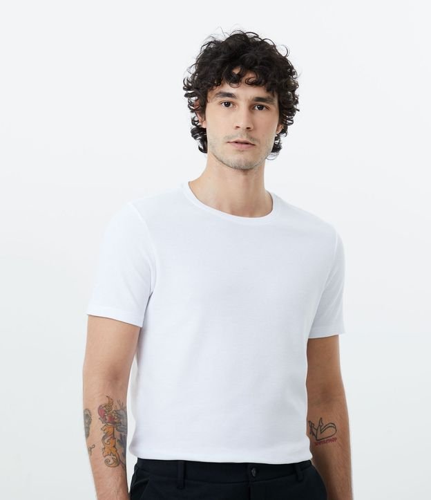 Camiseta Slim em Algodão Peruano com Textura Canelada Branco 3