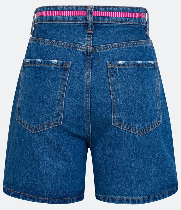 Short Mom Cintura Alta em Jeans com Bolsos com Puídos Azul 6