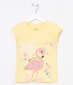 Blusa Infantil Estampa de Flamingo - Tam 5 a 14 anos