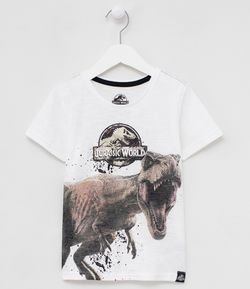Camiseta Infantil Estampa Jurassic Park em Relevo - Tam 5 a 14 anos