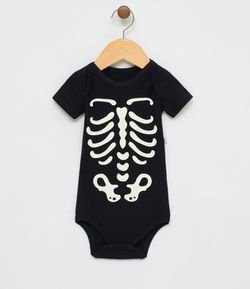 Body Infantil Estampa Esqueleto Brilha no Escuro Halloween - Tam 0 a 18 meses