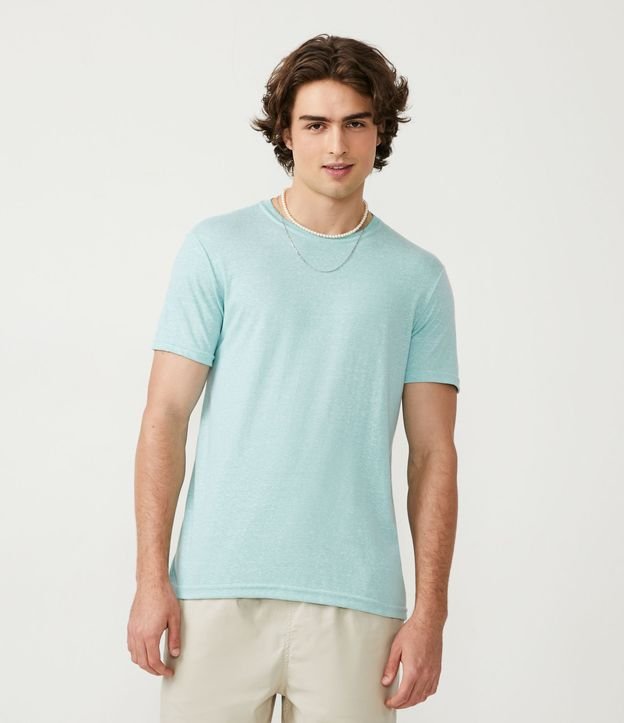 Camiseta Regular em Algodão e sem Estampa - Cor: Azul - Tamanho: PP