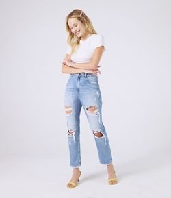 Calça Jeans Mom com Puídos