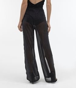 Calça pantalona best sale preta transparente