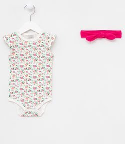 Body Infantil Floral com Tiara - Tam 0 a 18 meses