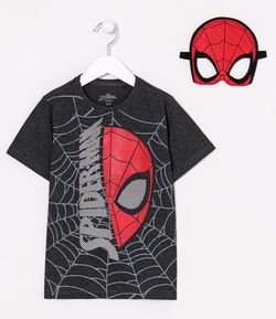 Camiseta Infantil Estampa Homem Aranha com Relevo e Máscara - Tam 1 a 8 anos