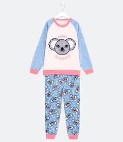 Pijama Fleece Infantil Estampa Bordada Coala - Tam  5 a 14 anos 