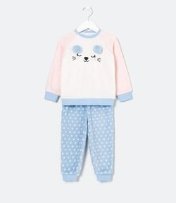 Pijama Infantil em Fleece Bordado com Pompom - Tam 1 a 4 anos