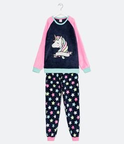 Pijama Infantil  Fleece Unicórnio - Tam  5 a 14 anos