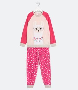 Pijama Infantil Fleece Estampa Lhama -  Tam  5 a 14 anos