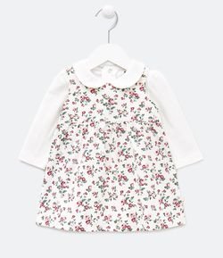 Vestido Infantil Floral com Body Gola Boneca - Tam 0 a 18 meses