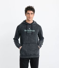 Blusão Canguru em Moletom Estonado Estampa em Lettering