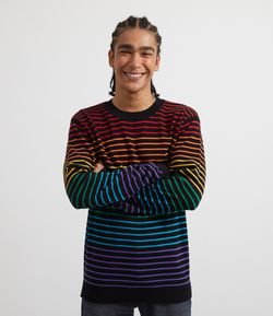 Suéter em Tricô Listrado Arco ìris 