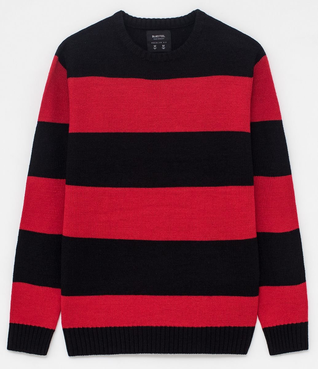 Suéter em Tricô Listrado Vermelho Renner
