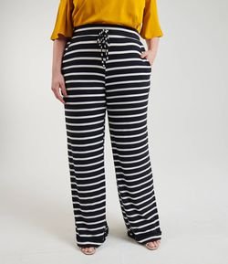 Calça Pantalona Listrada com Amarração Curve & Plus Size