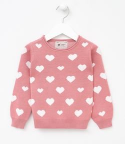 Suéter Infantil em Tricô Estampa Coração - Tam 1 a 4 anos 