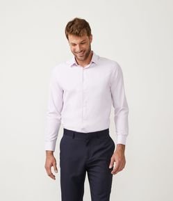 Camisa Slim em Tricoline com Listras e Manga Longa