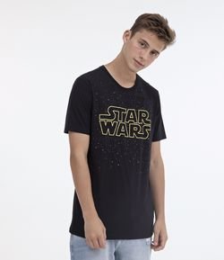 Camiseta Estampa Logo Estrelado Star Wars Frente e Costas Brilha no Escuro