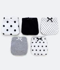 Kit com 5 Calcinhas Infantil em Cotton Estampa Poá Coraões e Estrelas  - Tam 2 a 14 anos 