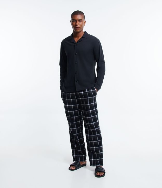 Calça de Pijama em Algodão com Estampa Xadrez Preto 1