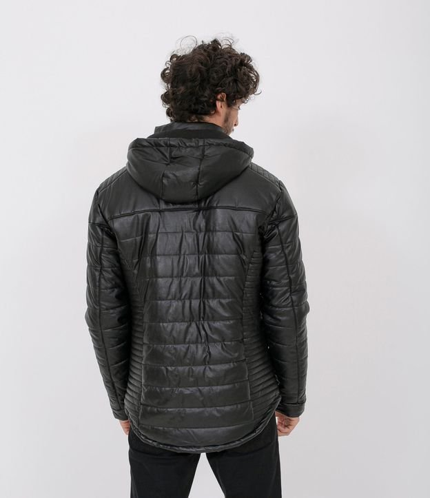 Chaqueta Lisa Larga con Capucha Negro 2