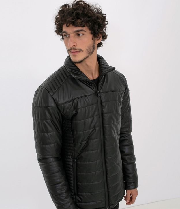Chaqueta Lisa Larga con Capucha Negro 7