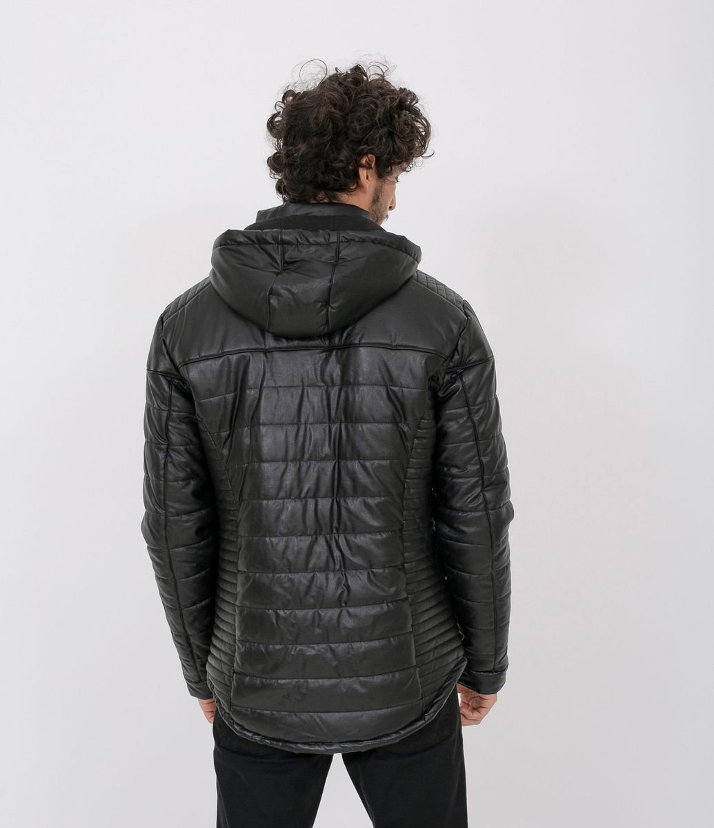 jaqueta de couro com capuz renner