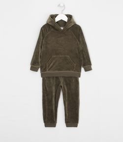 Conjunto Infantil Blusão e Calça em Plush com Capuz Dinossauro - Tam 1 a 4 anos 
