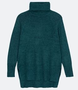Suéter em Tricô com Gola Alta e Detalhes Canelados