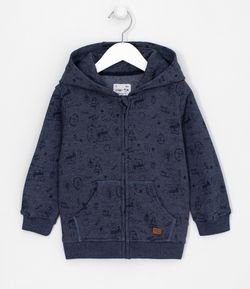 Jaqueta Infantil Moletom Estampado com Capuz - Tam 1 a 4 anos