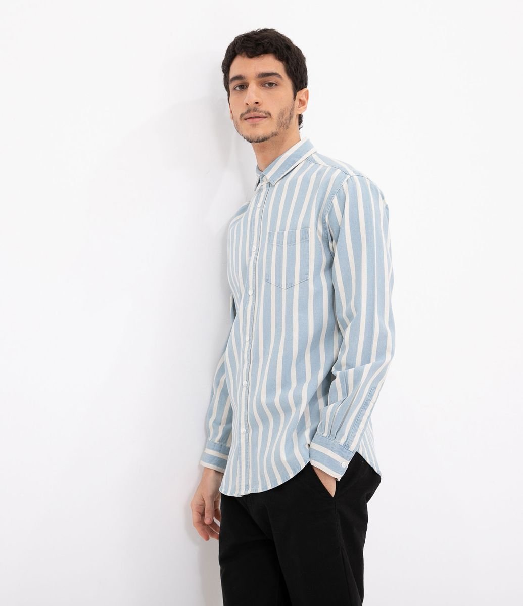 Camisa jeans listrada Clearance