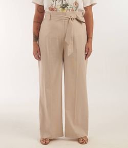 Calça Pantalona em Linho com Cinto Curve & Plus Size