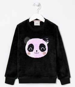 Blusão Infantil Estampa de Panda com Paêtes - Tam 5 a 14 anos