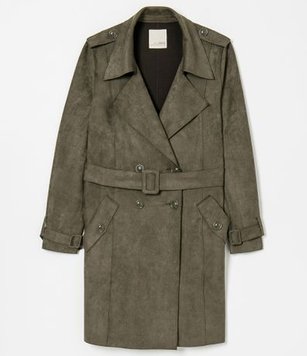 Jaqueta Trench Coat em Fake Suede
