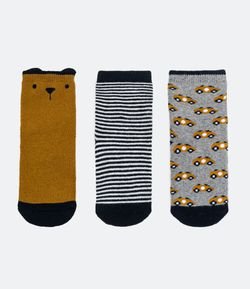 Kit 3 Meias Infantis Estampa Ursinho - Tam 0 a 12 meses