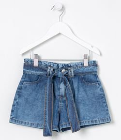 Short Infantil em Jeans com Faixinha - Tam 5 a 14 anos