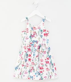 Vestido Infantil Texturizado Estampa Floral com Borboletas - Tam 5 a 14 anos
