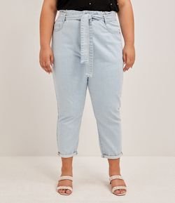 Calça Clochard Jeans Lisa com Cinto Faixa Curve & Plus Size