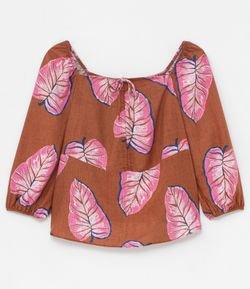 Blusa Bata Estampada com Amarração Curve & Plus Size