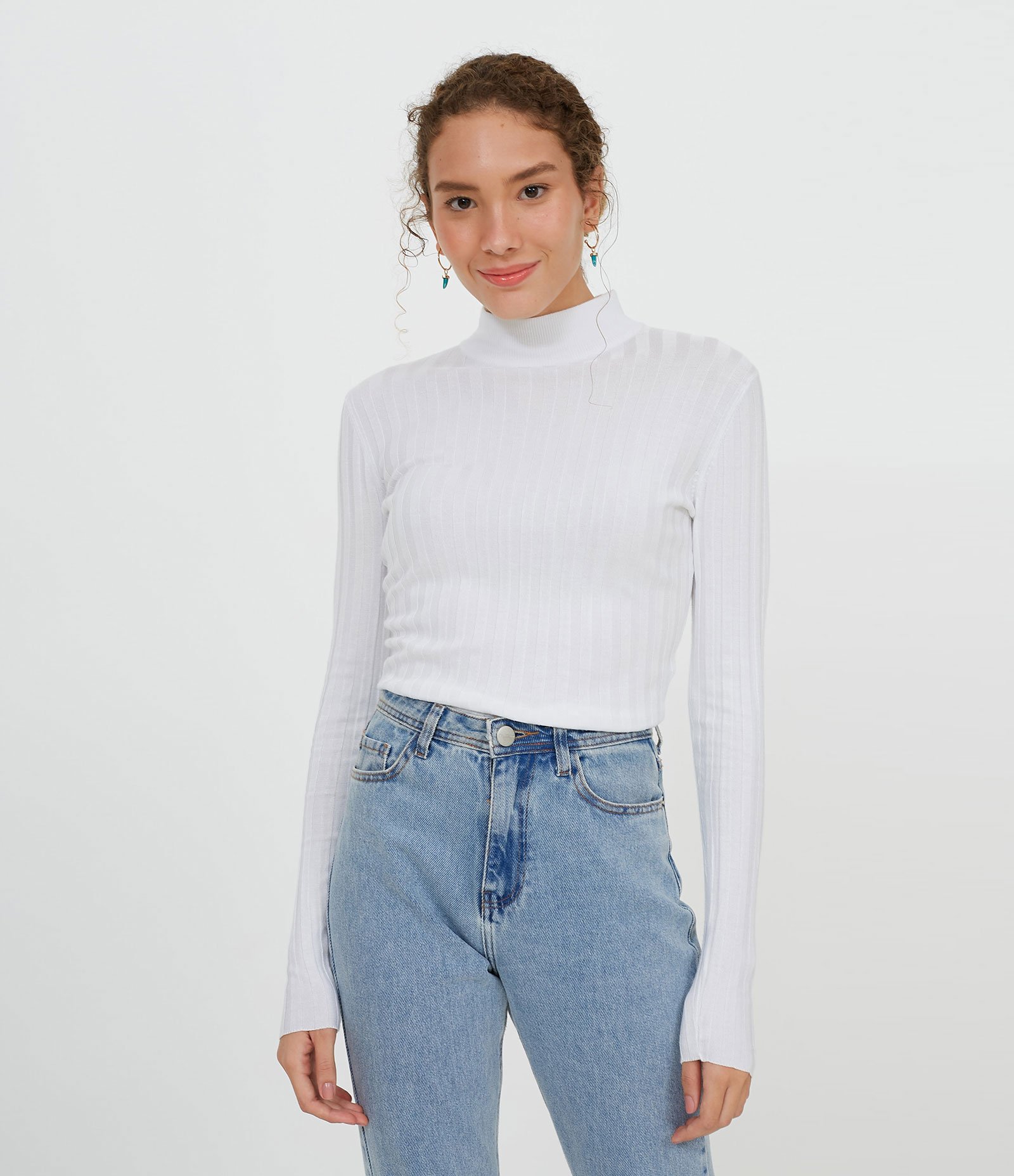 Blusa em Tricô Canelado com Gola Alta e Manga Longa 1