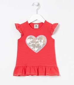 Blusa Infantil Estampa de Coração com Paêtes - Tam 1 a 4 anos