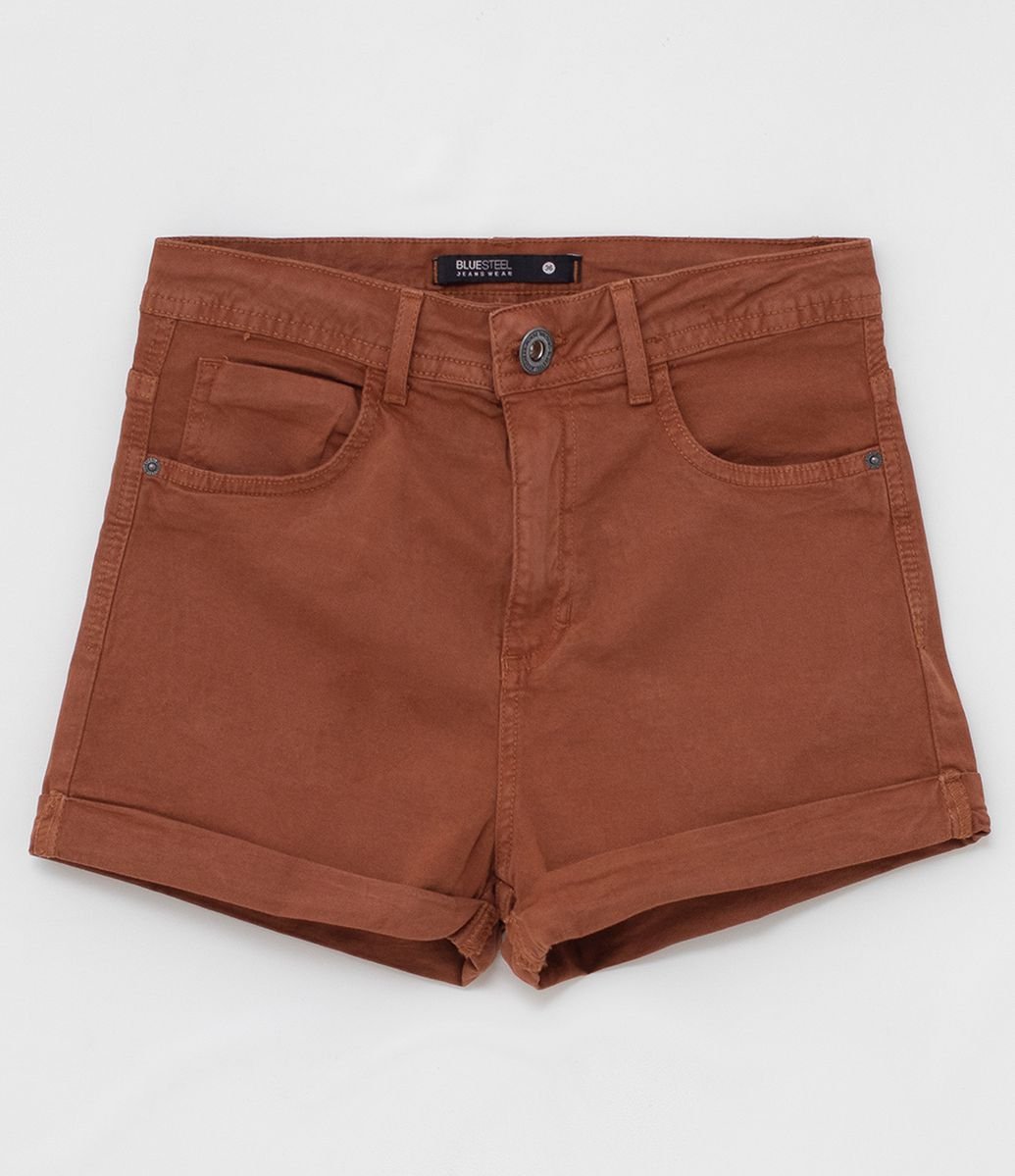 short marrom cintura alta