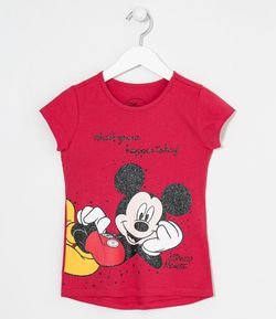 Blusa Infantil Estampa do Mickey com Glitter - Tam 4 a 14 anos